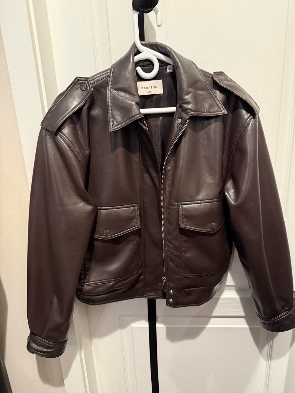 Aritzia Babaton Brown Unreal Leather Crofts Bomber Jacket